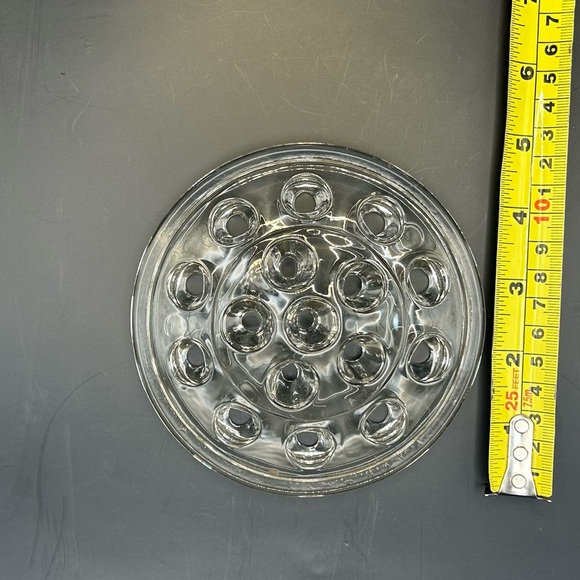 Vintage 5” Floral Frog Clear Glass 16 Hole Flower Holder Florals Displayed Stems - Picture 2 of 3